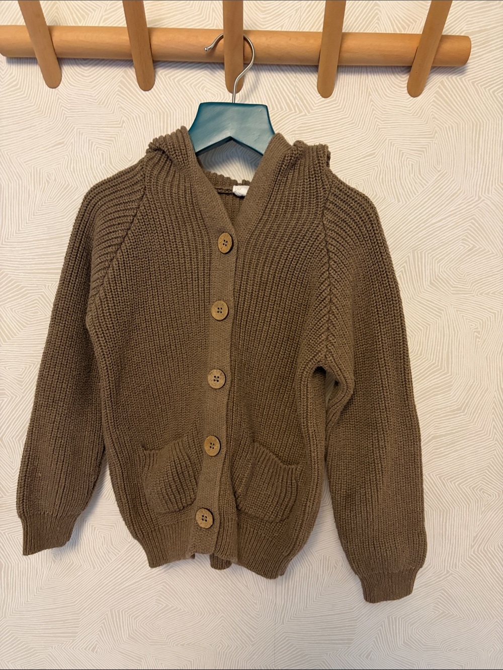 Kids Brown Knit Hooded Cardigan Jacket